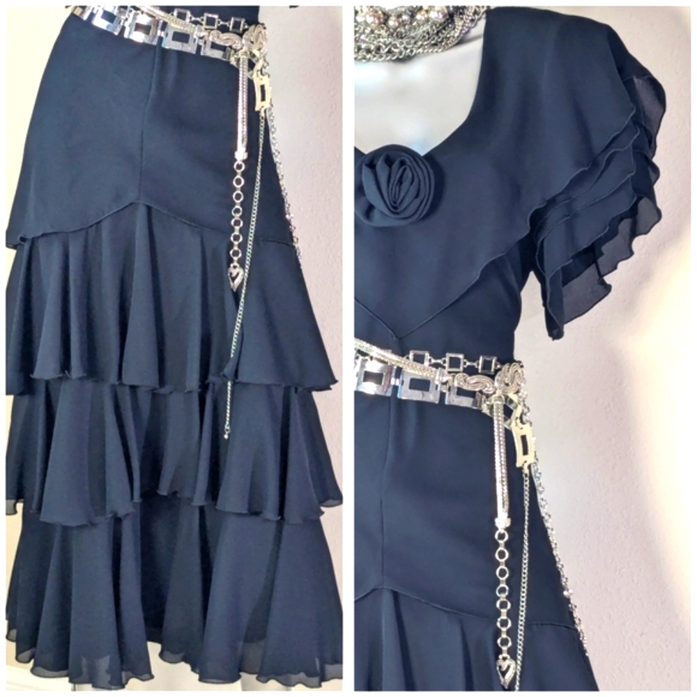 AFTER DARK 80S Layered Ruffle Fairy Core Whimsical Steampunk Grunge Dress